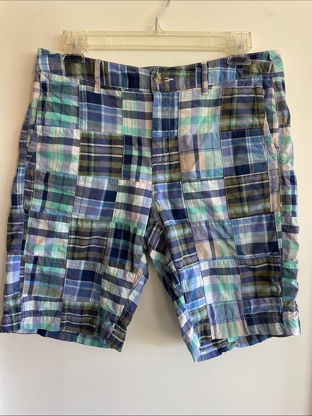 L.L. BEAN Favorite Fit Patchwork Madras Plaid Bermuda Shorts Size 8